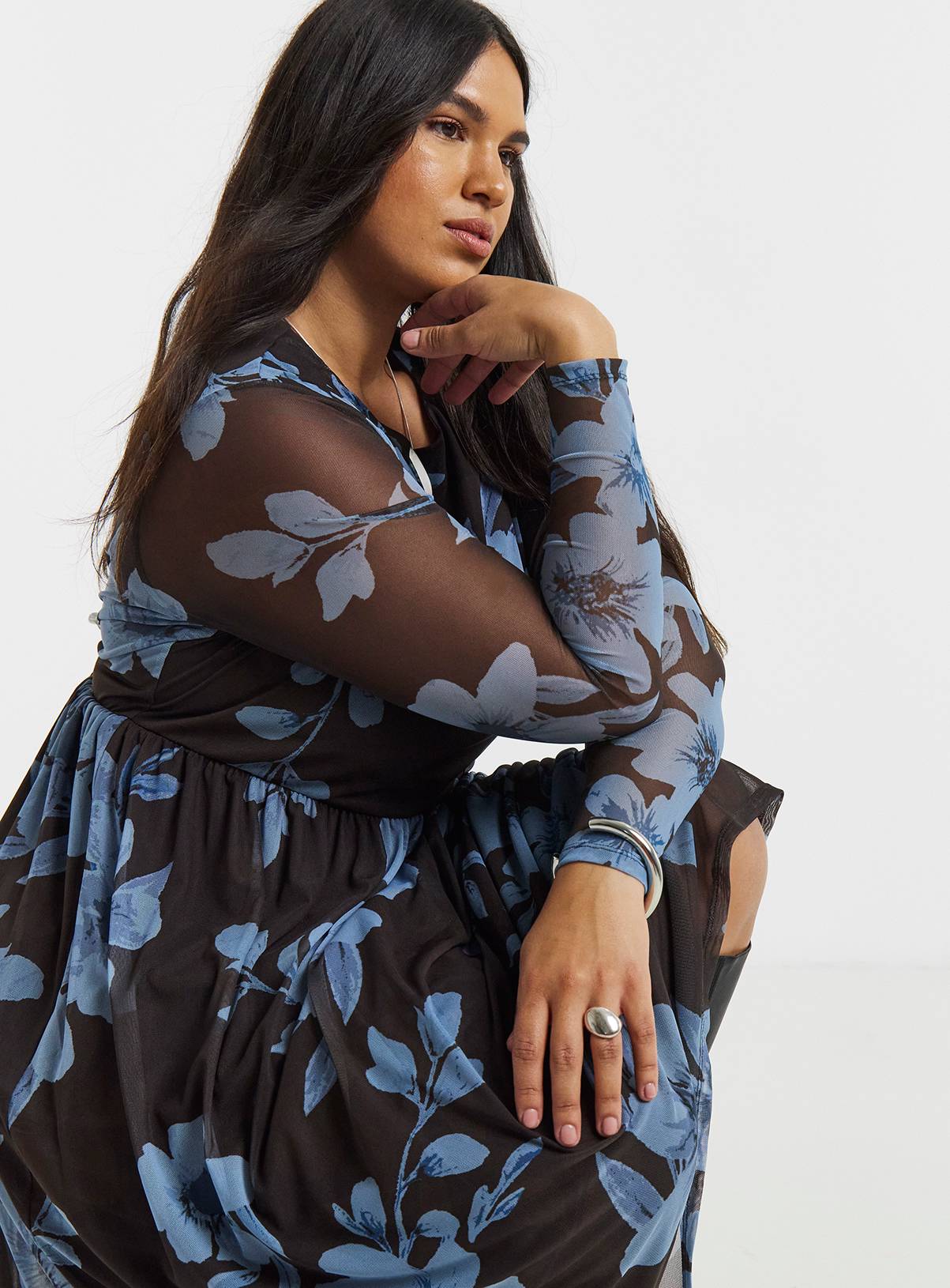 SIMPLY BE Dry Handle Mesh Floral Midi Dress 10 - Image 3